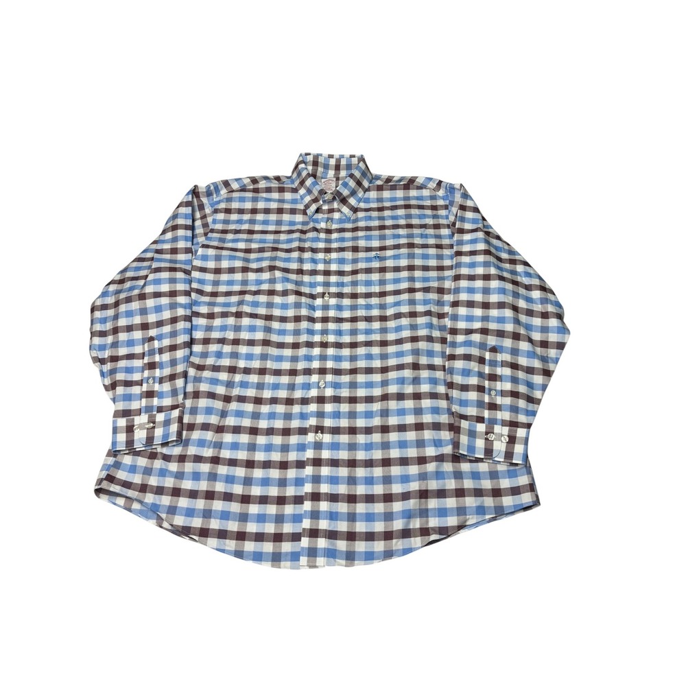 Brooks Brothers Madison Men XXL Non-Iron Supima Cotton Check Shirt Blue Burgundy